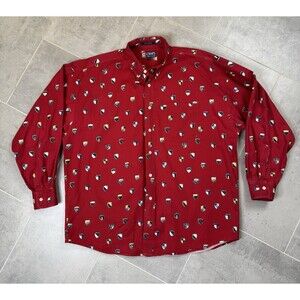 Vintage Chaps Ralph Lauren Crest Shield Shirt XL Red Button Down 90s